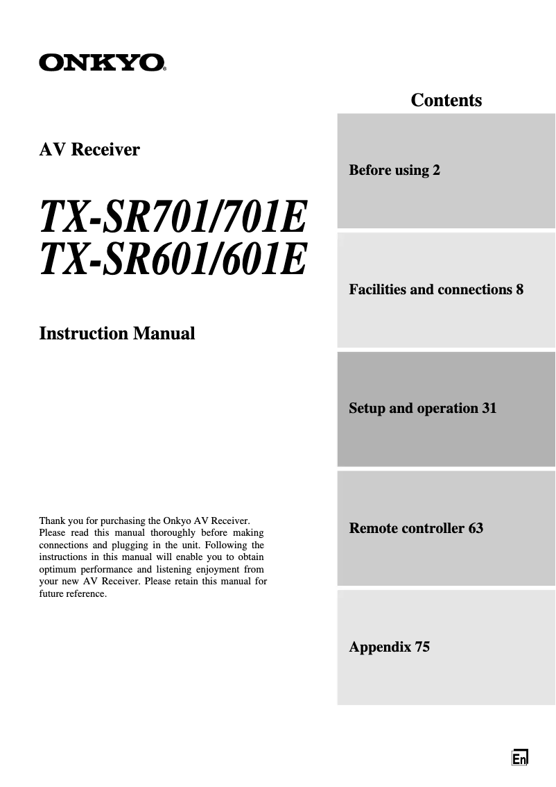 Page 1 de la notice Manuel utilisateur Onkyo TX-SR701
