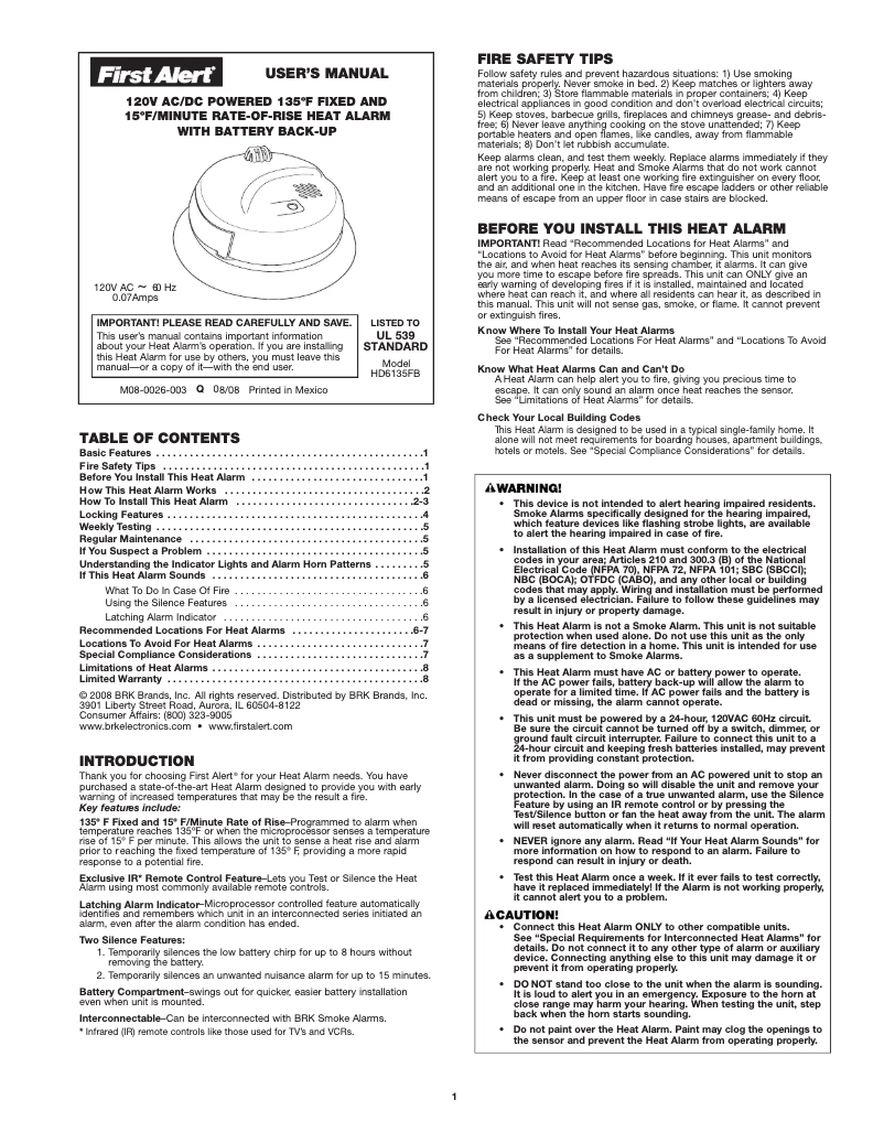 Page 1 de la notice Manuel utilisateur First Alert HD6135FB