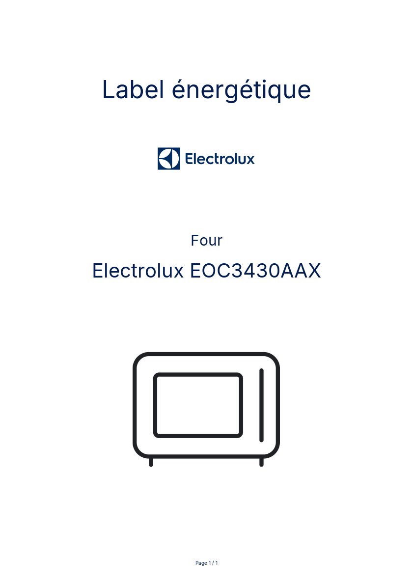 Page 1 de la notice Label énergétique Electrolux EOC3430AAX