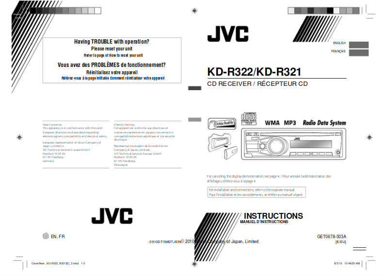 Page 1 de la notice Manuel utilisateur JVC KD-R321