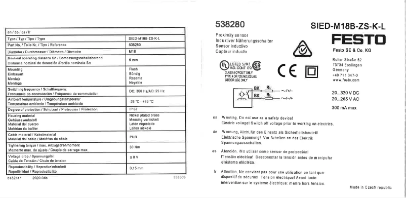 Page 1 de la notice Manuel utilisateur Festo SIED-M18B-ZS-K-L