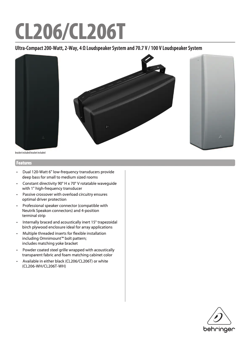 Page 1 de la notice Fiche technique Behringer Eurocom CL206T