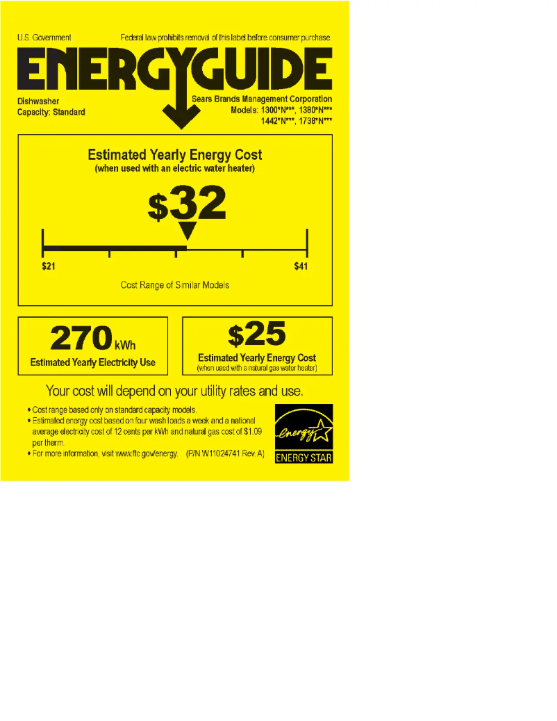 Page 1 de la notice Label énergétique Kenmore 17389