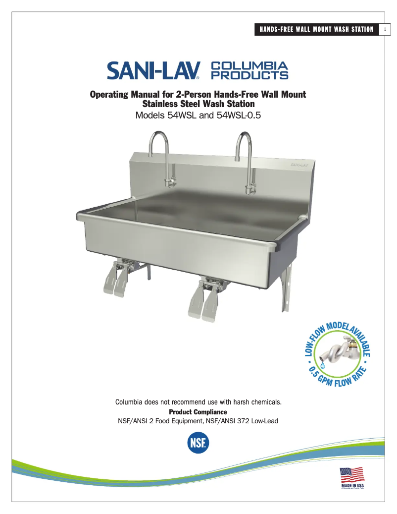 Page 1 de la notice Manuel utilisateur Sani-Lav 54WSL