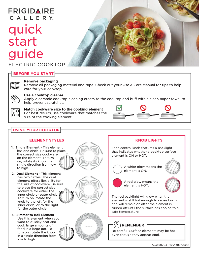 Page 1 de la notice Guide de démarrage rapide Frigidaire GCCE3049AS