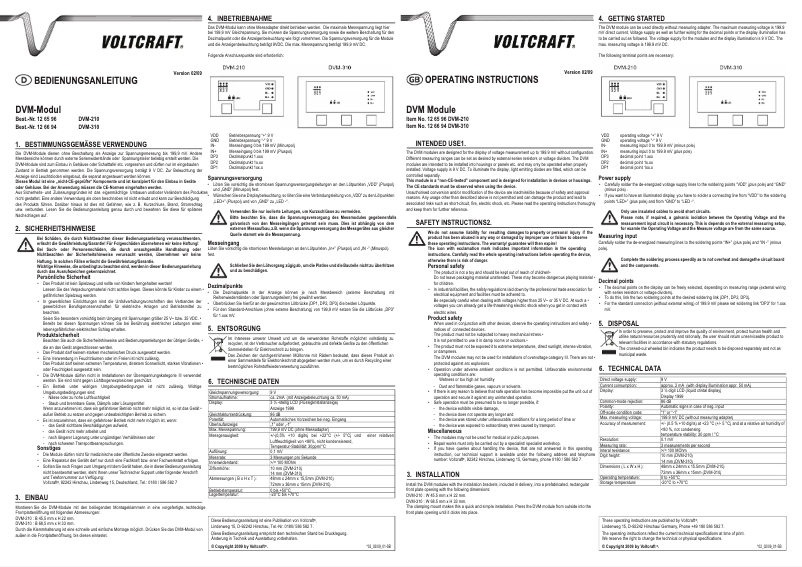 Page 1 de la notice Manuel utilisateur Voltcraft DVM-210