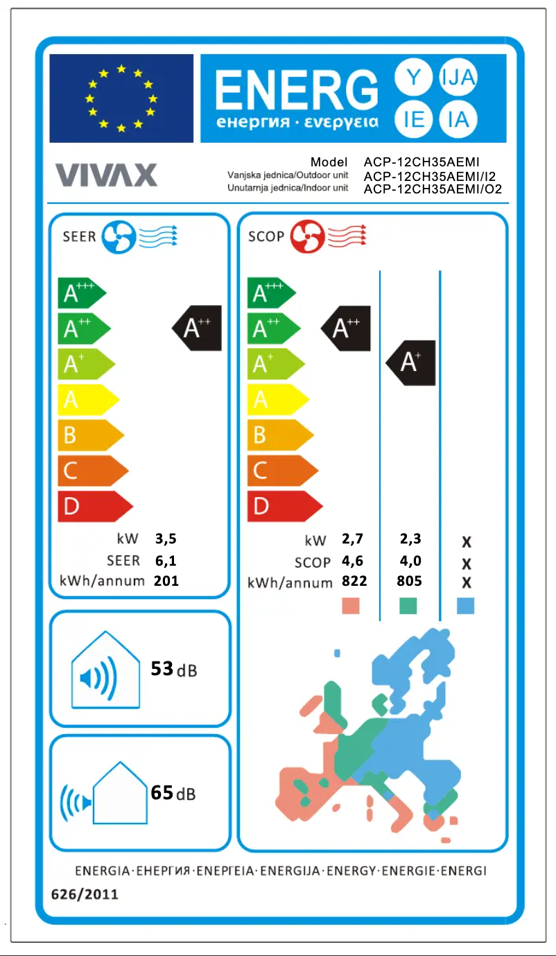 Página 1 del manual Etiqueta energética Vivax ACP-12CH35AEMI