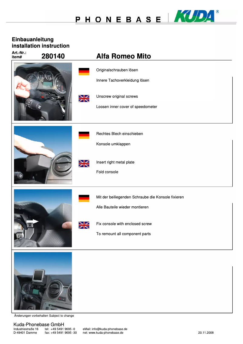 Page 1 of the manual User Manual Kuda 280145