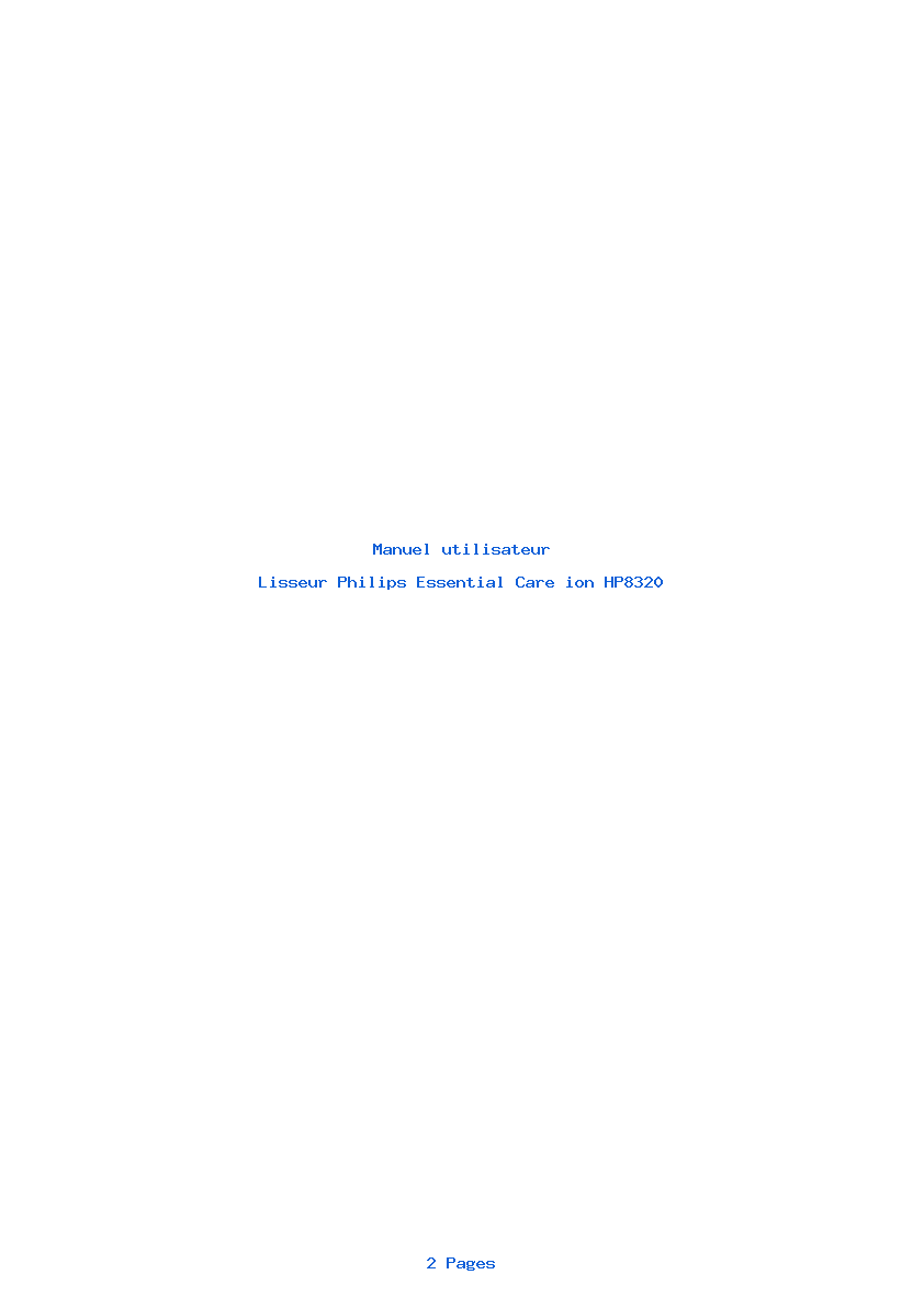 Page 1 de la notice Manuel utilisateur Philips Essential Care ion HP8320