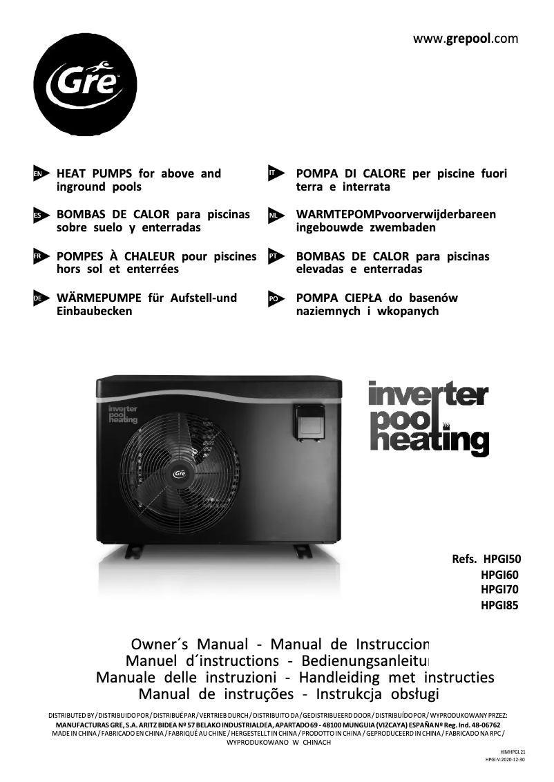 Página 1 del manual Manual de usuario Gre HPGI85