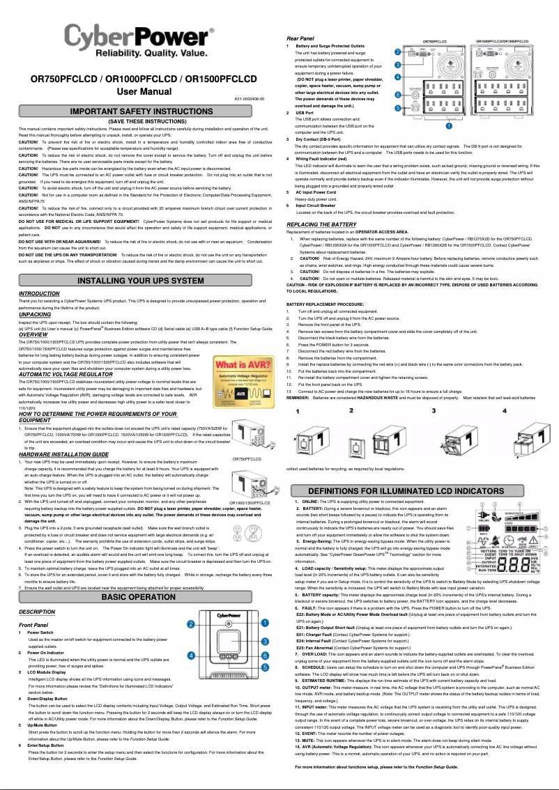 Page 1 de la notice Manuel utilisateur CyberPower PFC Sinewave