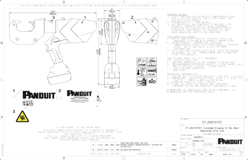 Page 1 de la notice Dessin technique Panduit CT-2931/STBT