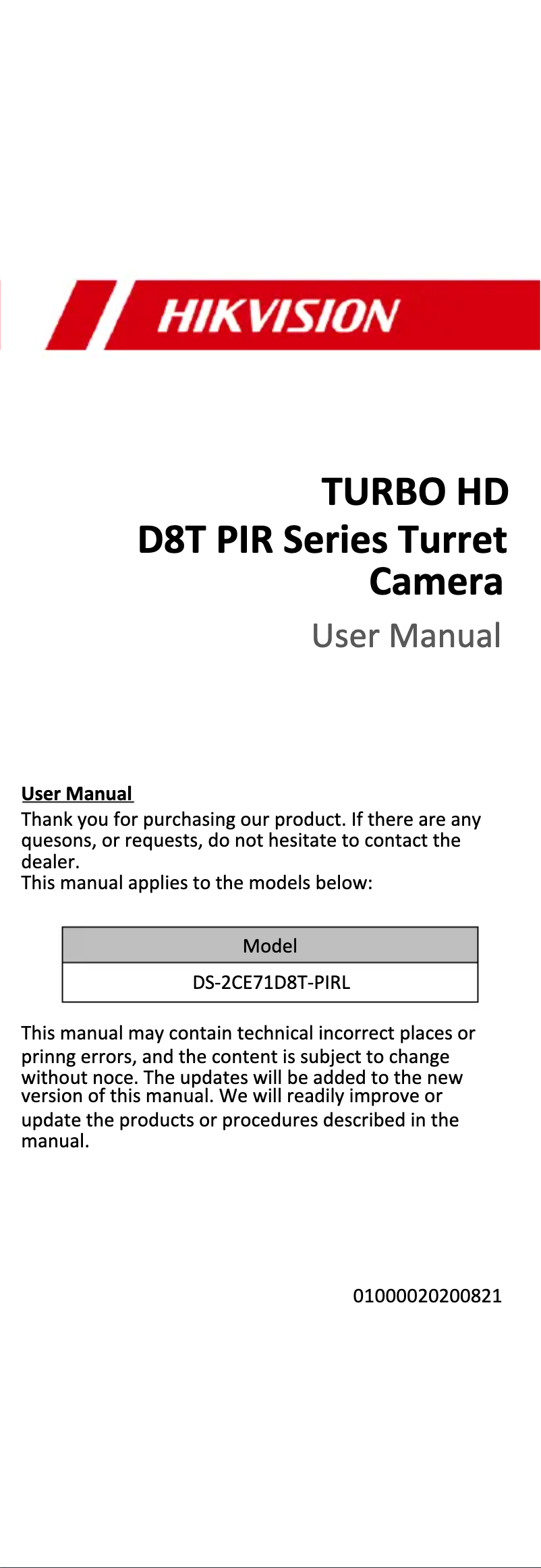 Página 1 del manual Manual de usuario Hikvision DS-2CE71D8T-PIRL