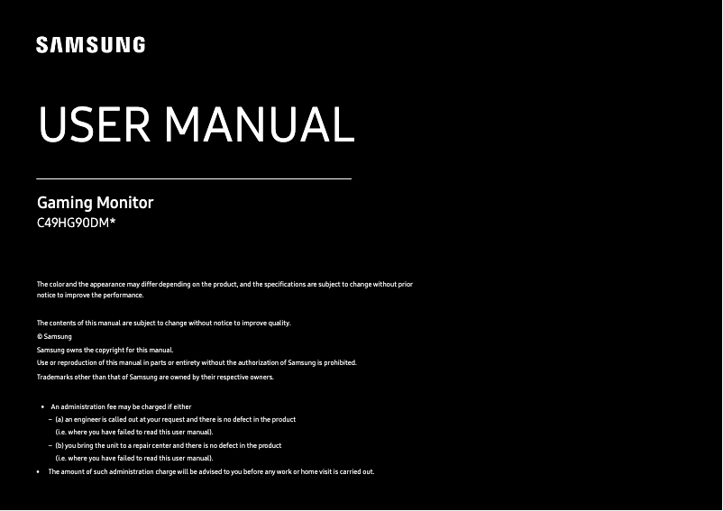 Page 1 de la notice Manuel utilisateur Samsung C49HG90DML