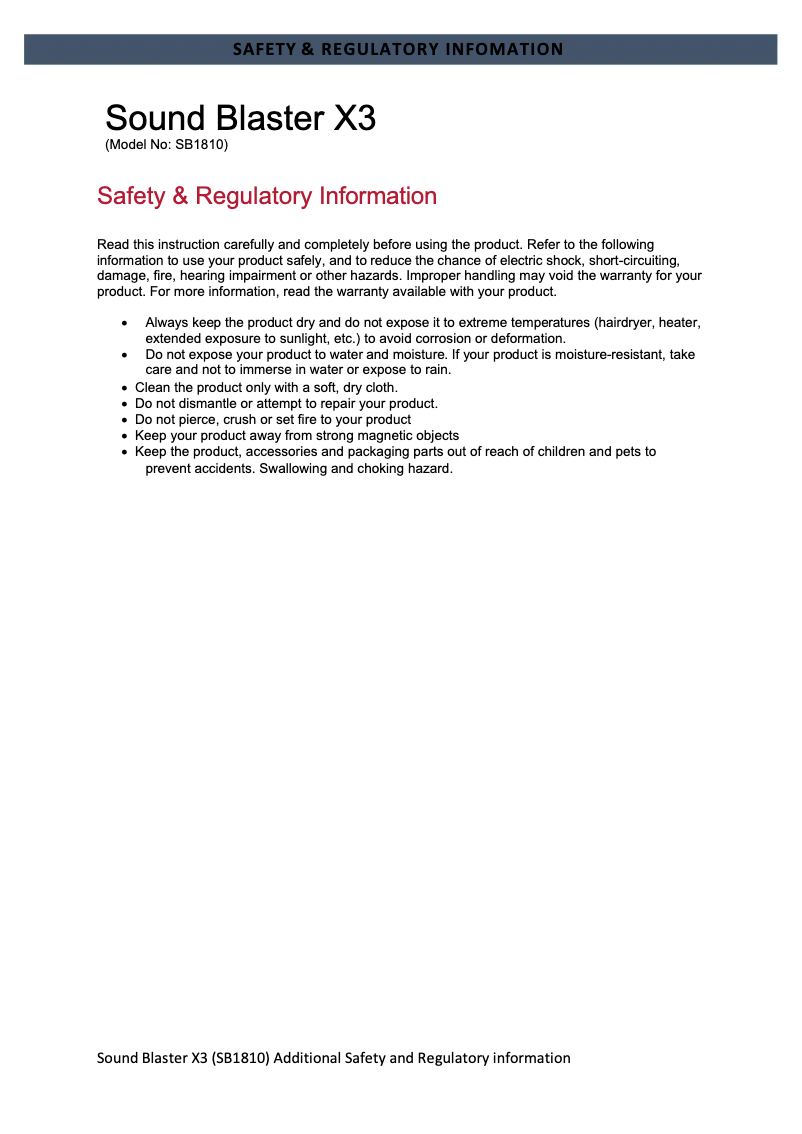 Page 1 de la notice Instructions de sécurité Creative Sound Blaster X3