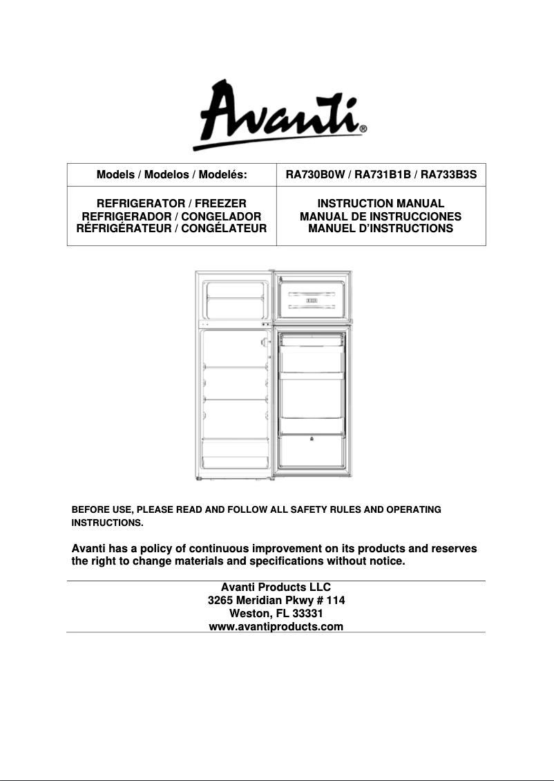 Página 1 del manual Manual de usuario Avanti RA733B3S