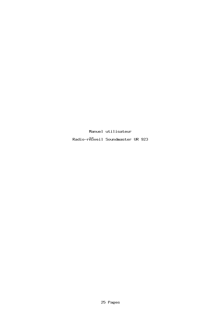 Page 1 de la notice Manuel utilisateur Soundmaster UR 923
