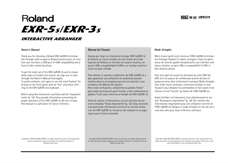 Page 1 de la notice Manuel utilisateur Roland EXR-3s