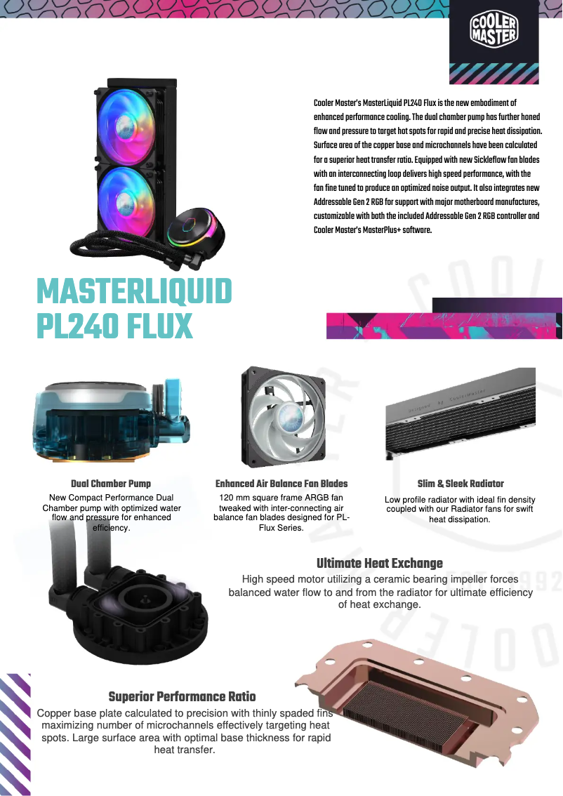 Página 1 del manual Ficha técnica Cooler Master MasterLiquid PL240 Flux