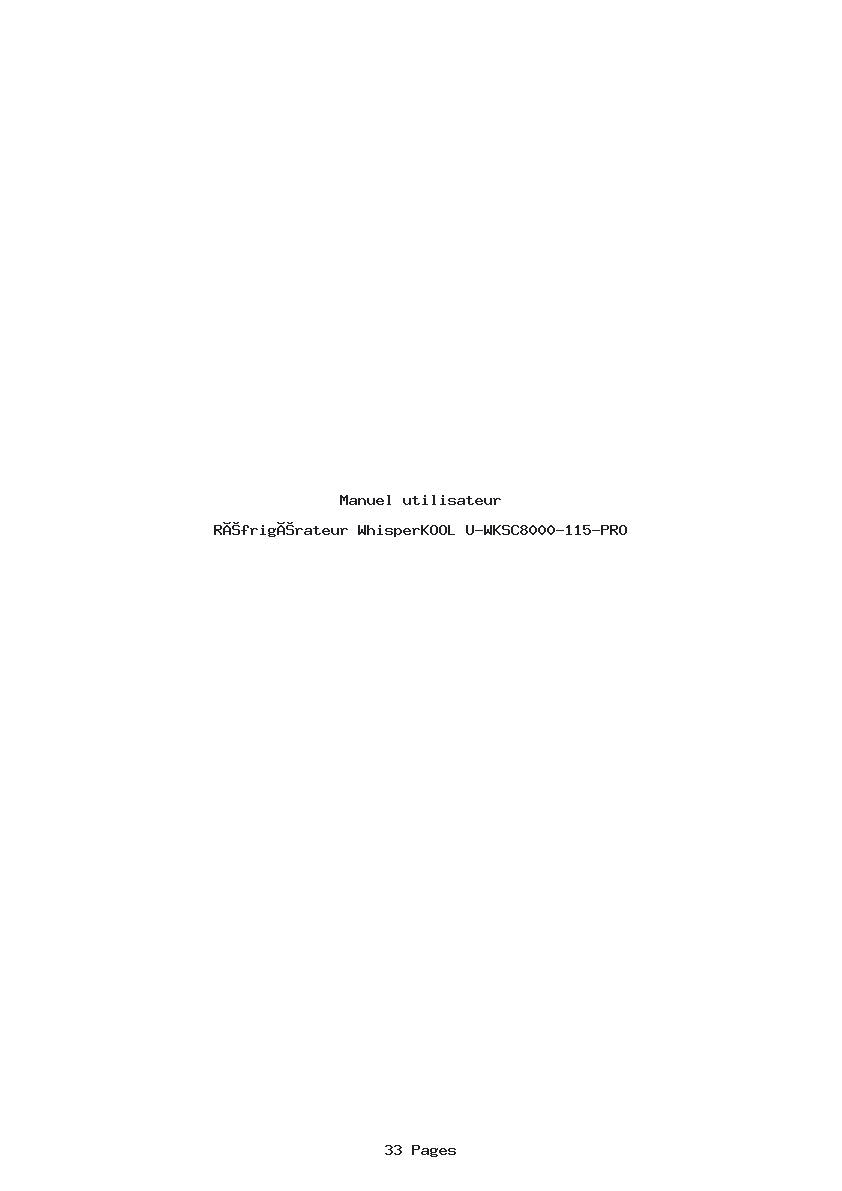 Page 1 de la notice Manuel utilisateur WhisperKOOL U-WKSC8000-115-PRO