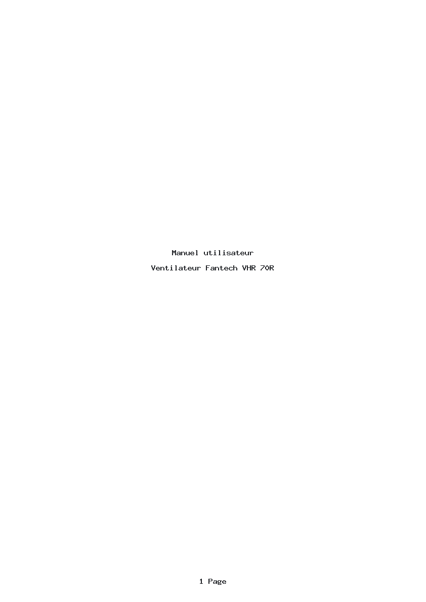 Page 1 de la notice Manuel utilisateur Fantech VHR 70R