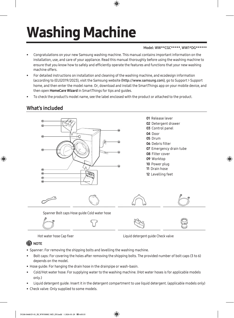 Página 1 del manual Guía de inicio rápido Samsung WW80CGC04CAH
