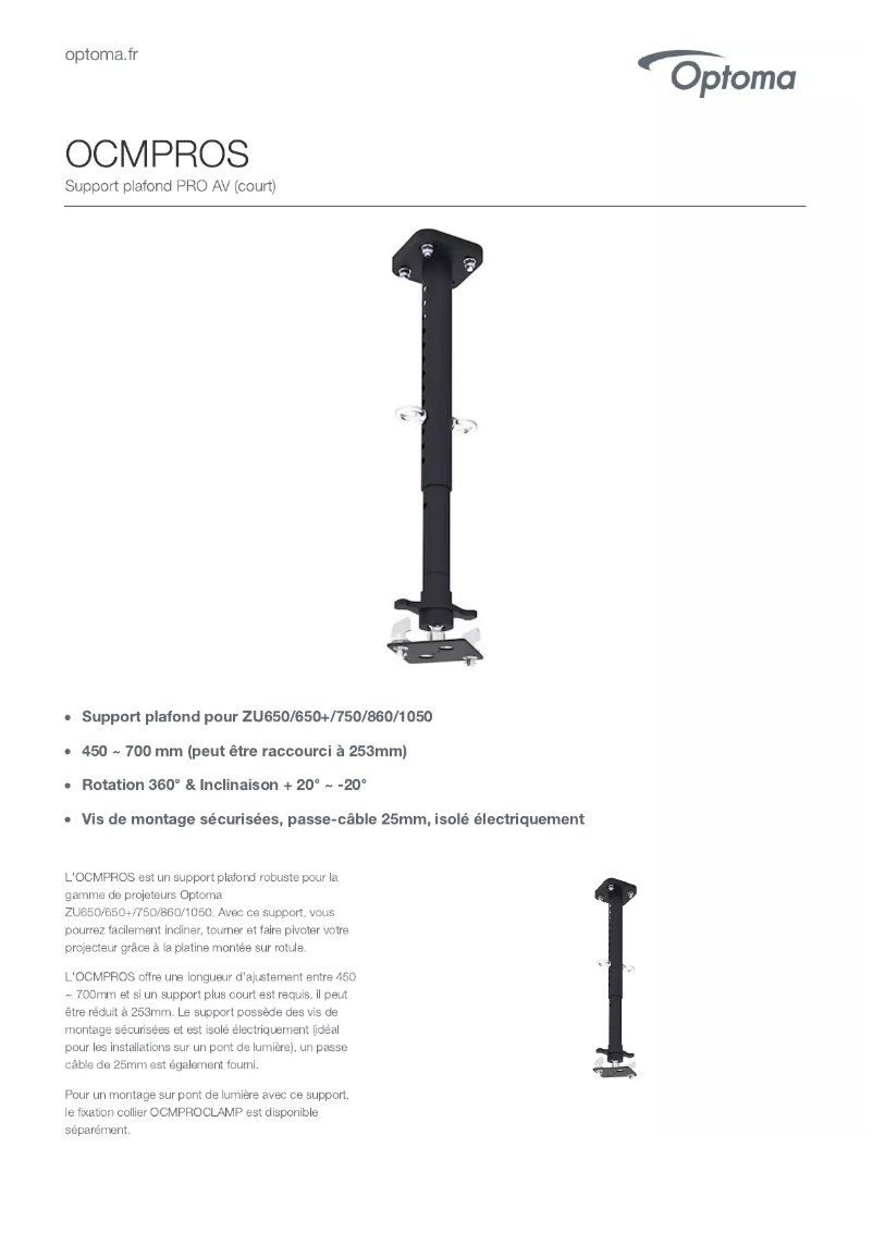 Page 1 de la notice Manuel utilisateur Optoma OCMPROS
