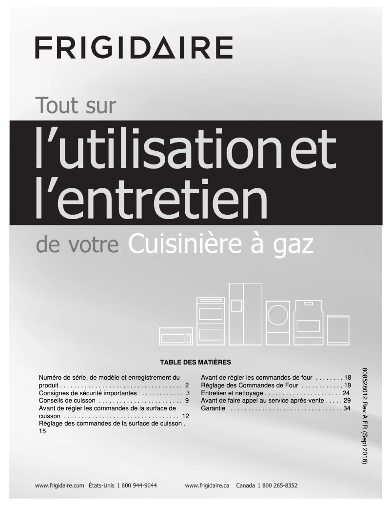 Page 1 de la notice Manuel utilisateur Frigidaire FFGF3052TW