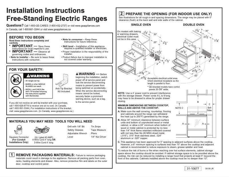 Page 1 of the manual Installation Guide GE EER2000MCC