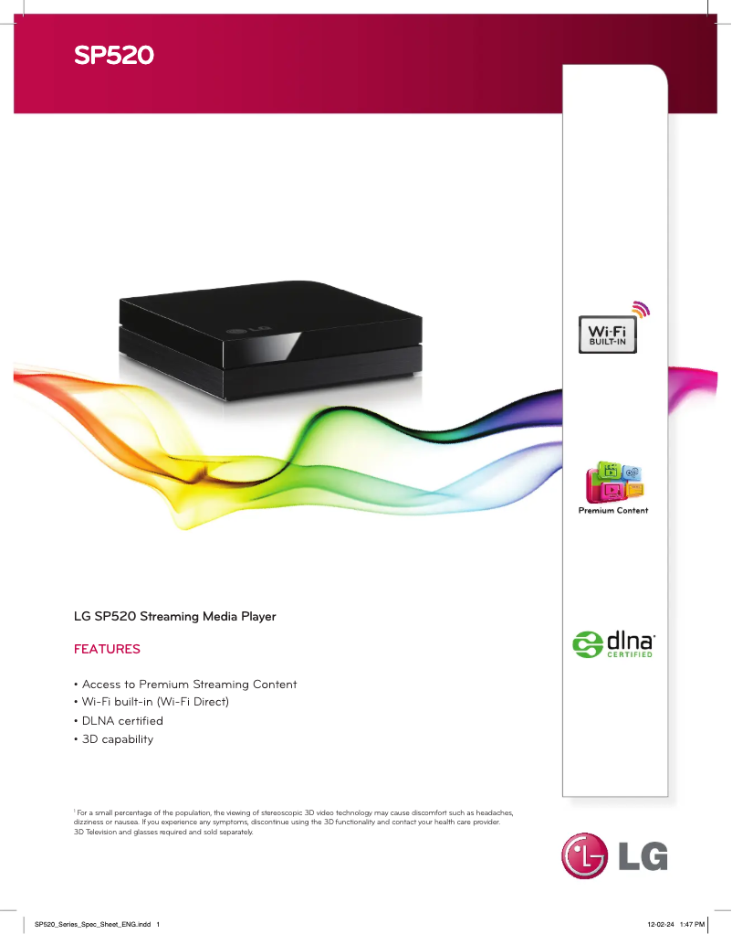 Page 1 of the manual Technical Sheet LG SP520