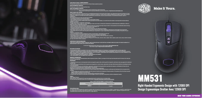 Page 1 de la notice Manuel utilisateur Cooler Master MM531