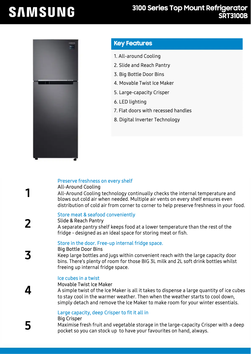 Página 1 del manual Ficha técnica Samsung SRT3100B