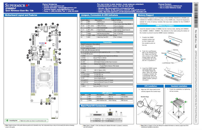 Page 1 de la notice Guide de démarrage rapide Supermicro X10SRD-F