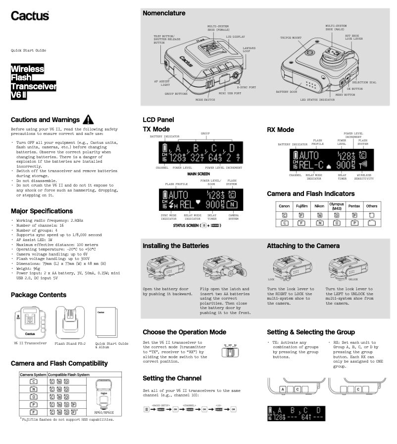Page 1 de la notice Manuel utilisateur Cactus V6 II
