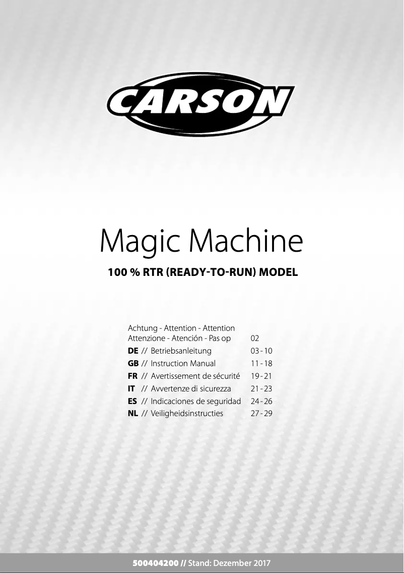 Page 1 de la notice Manuel utilisateur Carson Magic Machine