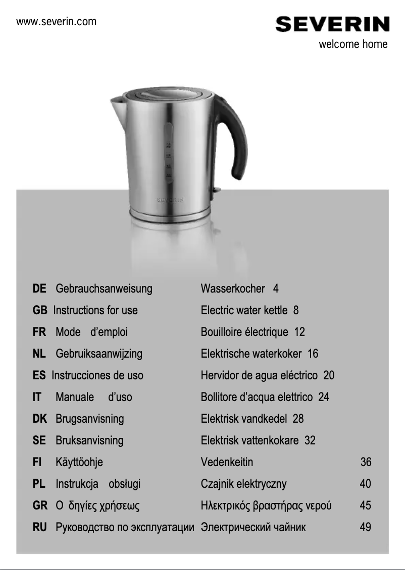 Page 1 de la notice Manuel utilisateur Severin WK 3345