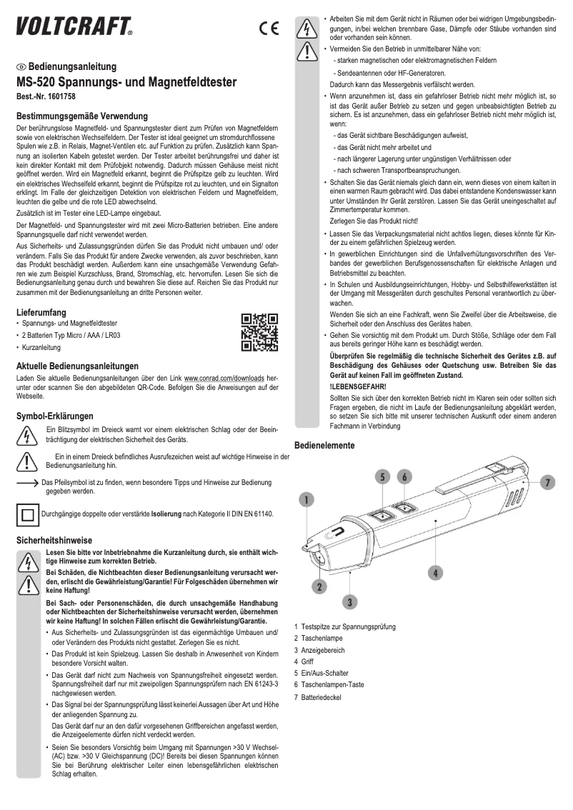 Page 1 de la notice Manuel utilisateur Voltcraft MS-520