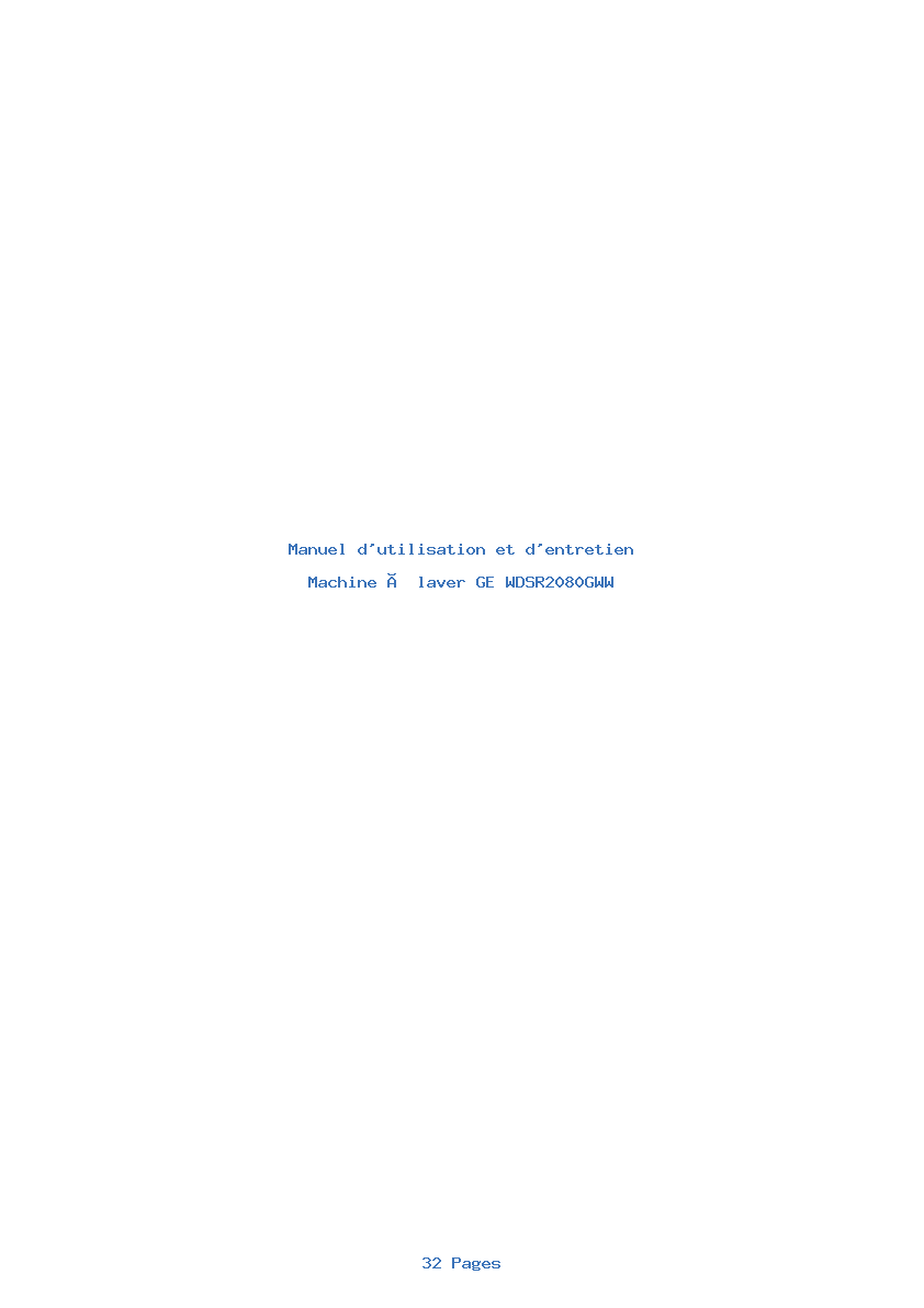 Image de la première page du manuel de l'appareil WDSR2080GWW
