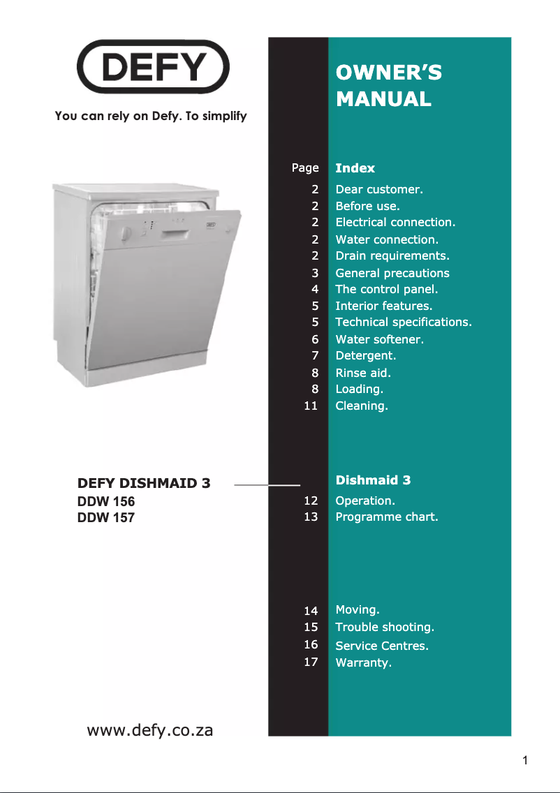 Page 1 de la notice Manuel utilisateur Defy DDW 157