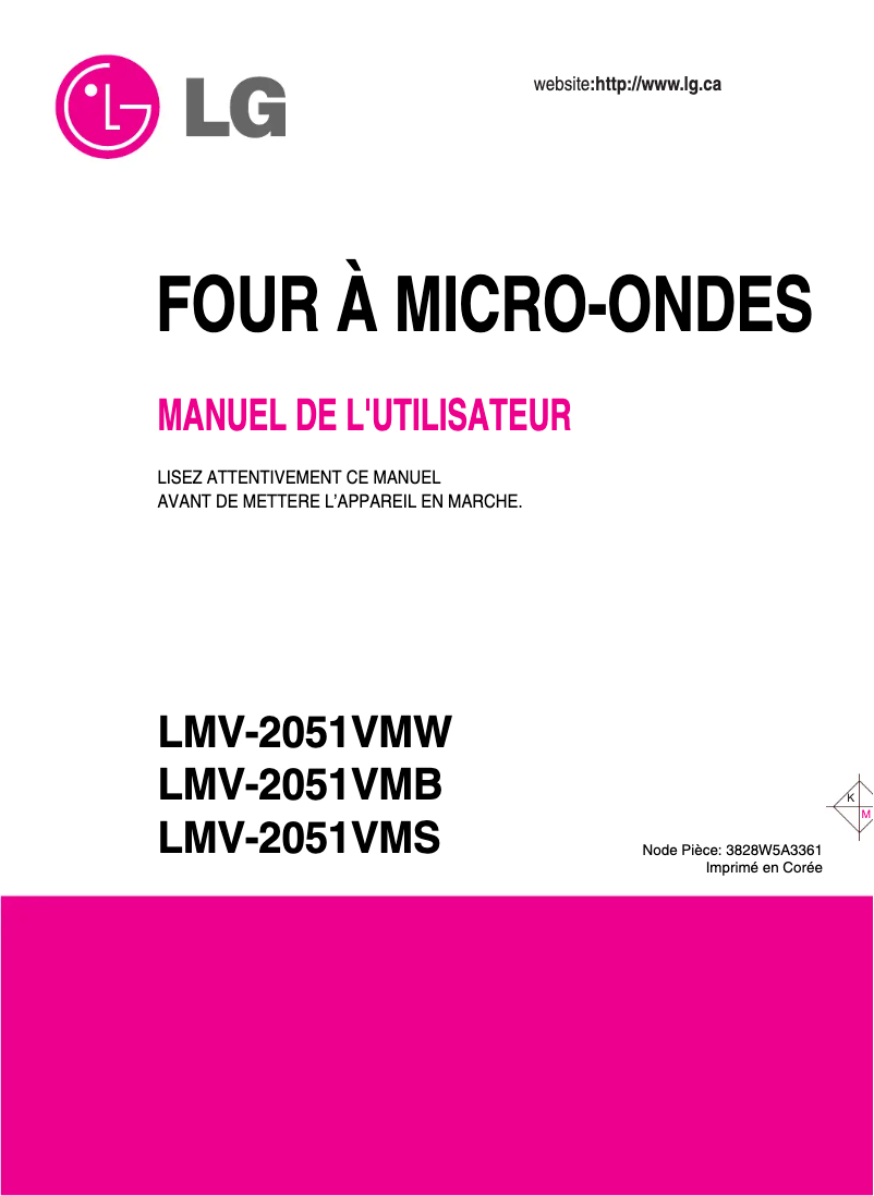 Page 1 de la notice Manuel utilisateur LG LMV-2051VMW