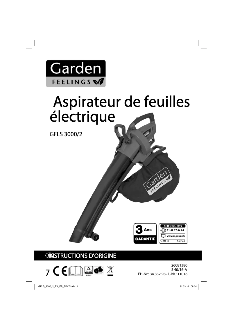 Page 1 de la notice Manuel utilisateur Garden Feelings GFLS 3000/2