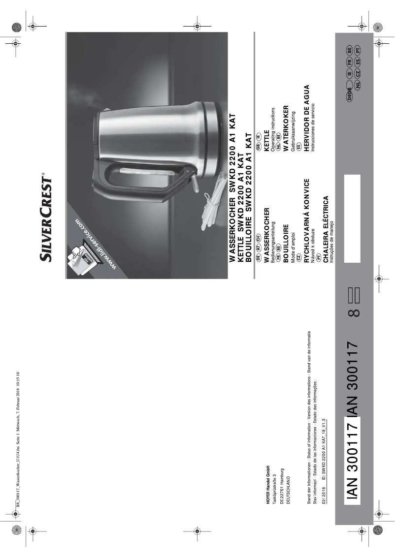 Page 1 de la notice Manuel utilisateur SilverCrest SWKD 2200 A1 KAT
