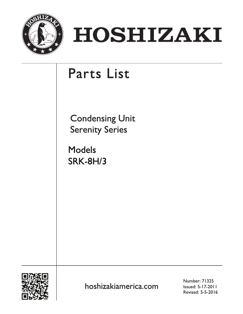 Page 1 de la notice Manuel utilisateur Hoshizaki SRK-8H3