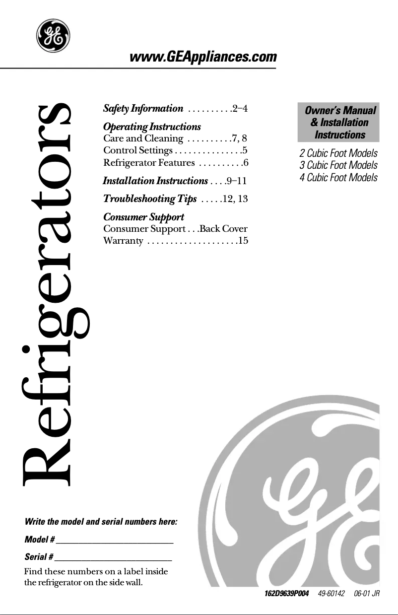 Page 1 of the manual Use and Maintenance Manual GE TAX4BNCBL