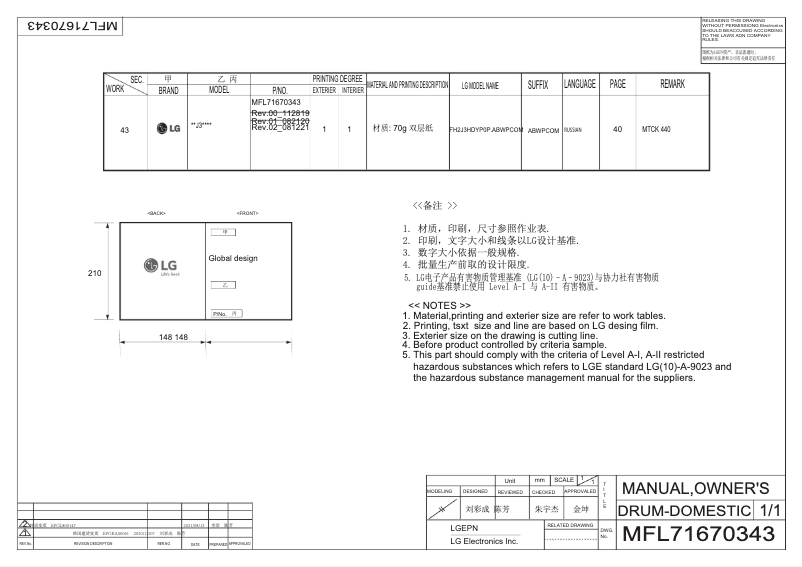 Page 1 de la notice Manuel utilisateur LG F2J3WS1W
