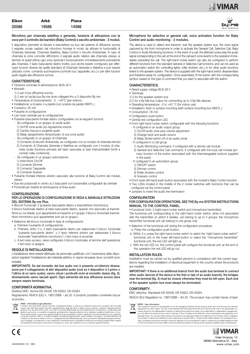 Page 1 de la notice Manuel utilisateur Vimar 20586