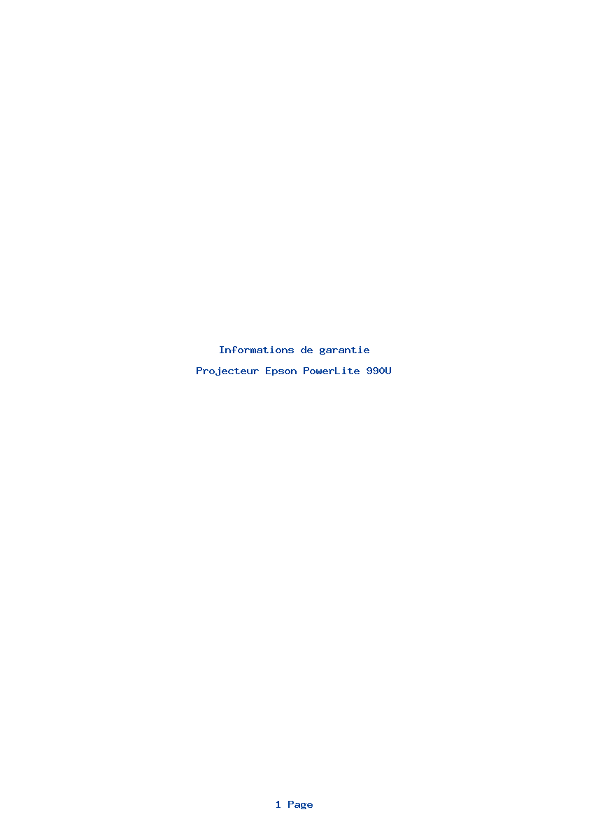 Page 1 de la notice Informations de garantie Epson PowerLite 990U