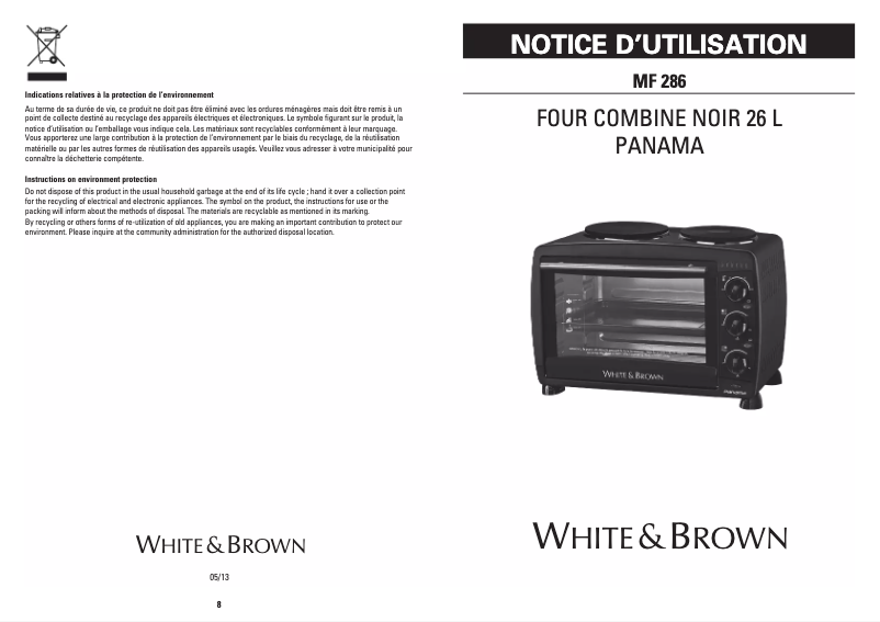 Page 1 de la notice Manuel utilisateur White And Brown MF 286