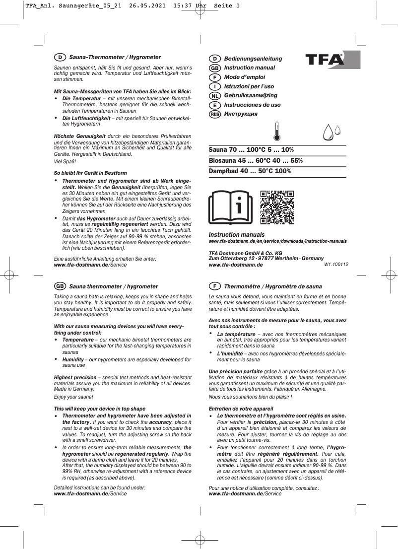 Page 1 de la notice Manuel utilisateur TFA 40.1012