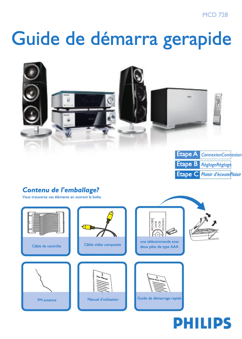 Page n°1 - Guide de démarrage rapide Philips MCD728